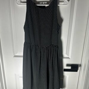 LOFT Black and White Dotted Midi Dress